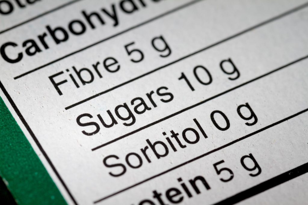 Shallow depth of field image of nutrition facts